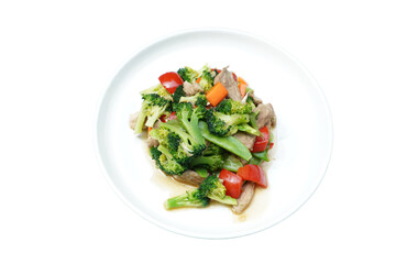 Stir-fried Broccoli with Pork, Die Cut, Transparent White Background
