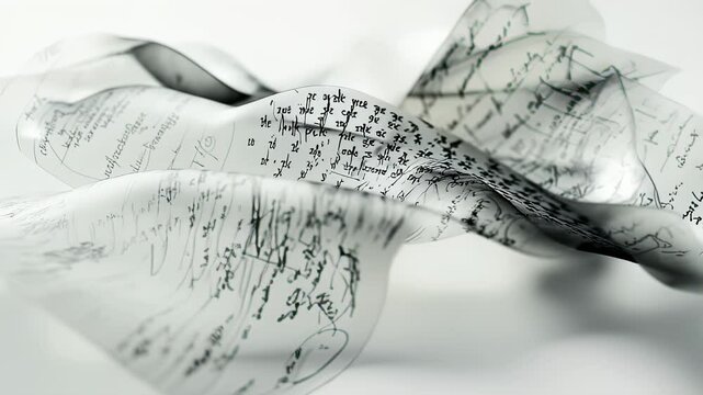 Abstract flowing handwritten script on translucent paper, soft focus