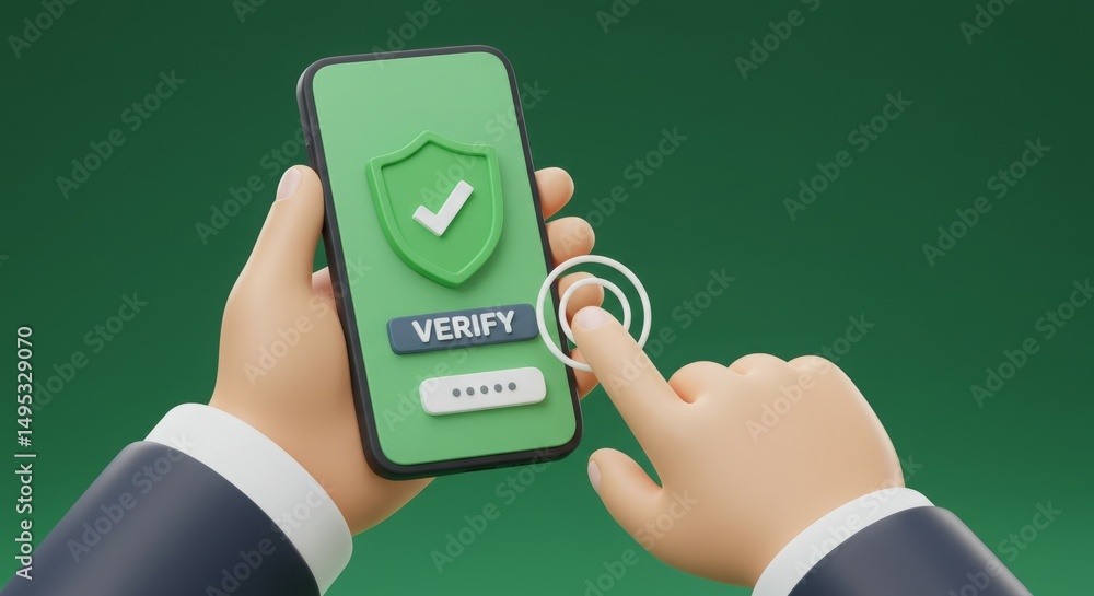 Aufkleber a hand holding a smartphone displaying a verification screen with a shield icon.