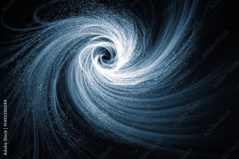 Poster swirling light forms a dynamic vortex against a dark background, creating an ethereal visual effect
