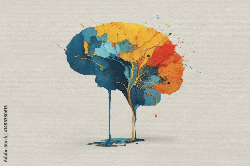 Poster colorful abstract tree artwork blending vibrant hues and organic forms in a minimalist design on a l