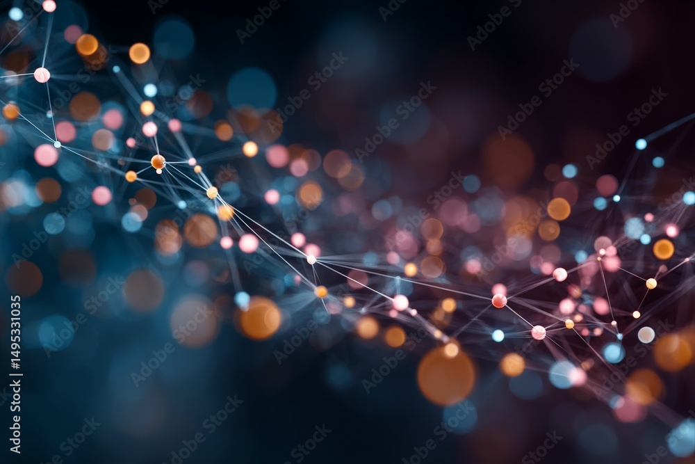 Poster abstract representation of colorful digital connections in a vibrant network at night