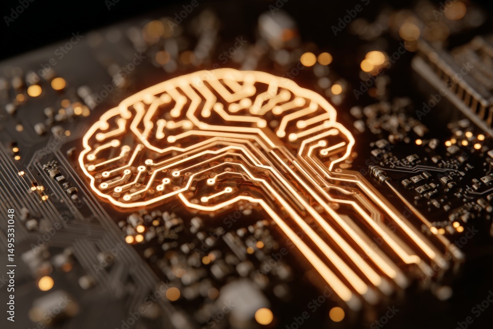 Poster circuit board design showcases neural network visualization in technology innovation
