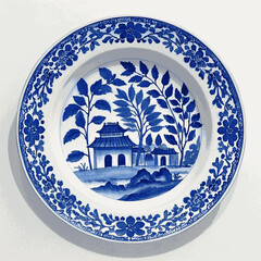 Brushstrokes & Bridges: A Willow Tale plate blue isolated watercolor vector illustration svg