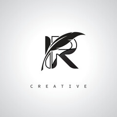 IR Letter Logo with Feather Pen – Elegant Monogram for Creative Branding and Identity Design
