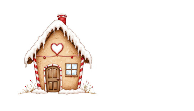 A cozy gingerbread house with heart on the roof, sweet holiday dream enchanting