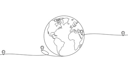 earth planet  on white background vector illustration simple one line drawing