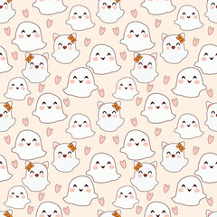 Cute Ghost Seamless Pattern Vector - Spooky & Adorable Halloween Boo Design for Scary Crafts, Fabric, and Party Decorations
