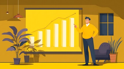 Businessman Presenting Growth Graph in Modern Office Setting