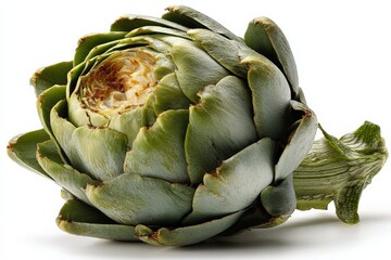 Obraz premium Artichoke freshly harvested from the garden showcasing vibrant green leaves and intricate details in natural light
