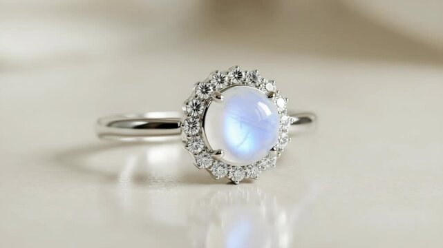 Elegant moonstone diamond ring in silver setting