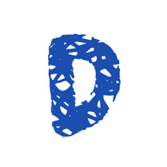 Hand Drawn Blue Scribble Letter D Alphabet Vector Isolated on White Background