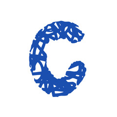 Hand Drawn Blue Scribble Letter C Alphabet Vector Isolated on White Background