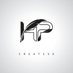 HP Letter Logo with Feather Pen – Elegant Monogram for Creative Branding and Identity Design