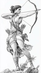 Diana the Huntress Statue Aiming Bow and Arrow Classic Depiction of Greek Goddess Artemis Legendary Archer