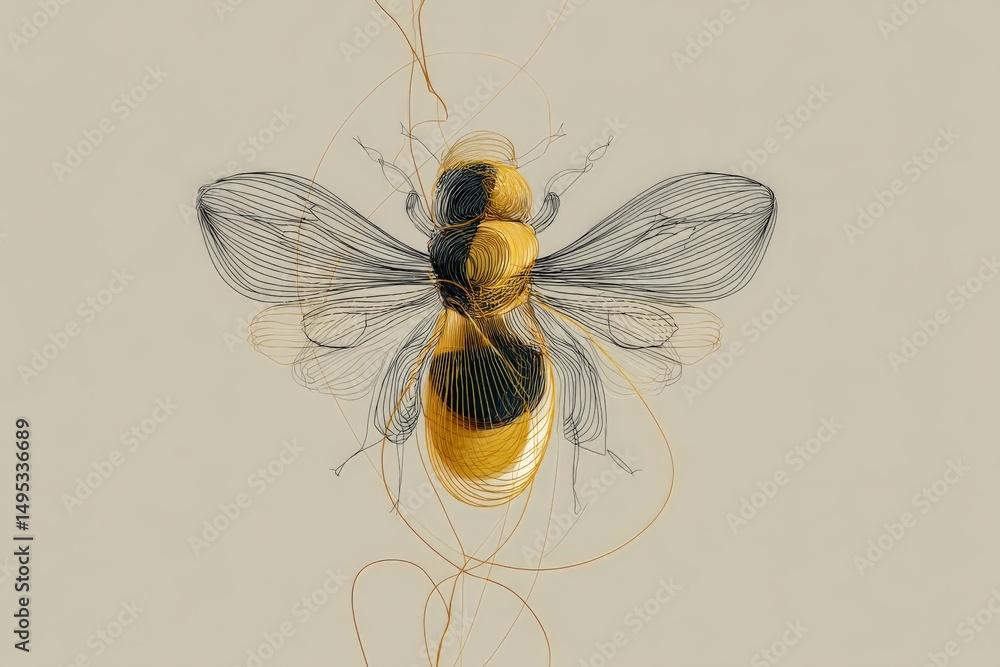 Aufkleber intricate wireframe depiction of a bee showcasing artistic design and craftsmanship in a minimalist 