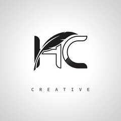 HC Letter Logo with Feather Pen – Elegant Monogram for Creative Branding and Identity Design