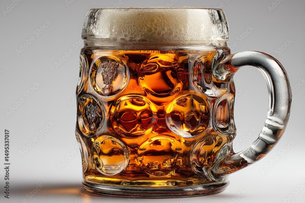Aufkleber craft beer served in a traditional glass mug with bubbles and foam on top at a cozy bar setting in t