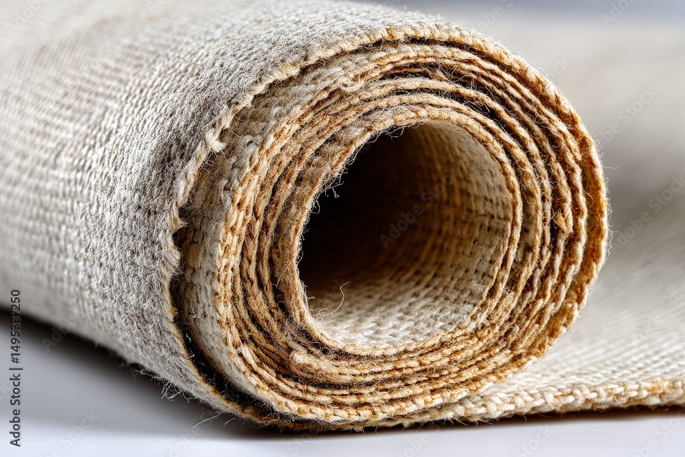 Aufkleber close-up view of rolled natural fabric showcasing texture and details in soft lighting