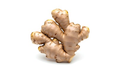 Fototapeta premium Fresh ginger root mockup isolated on white background, for herbal remedy branding, food blog visuals, or health product designs. 