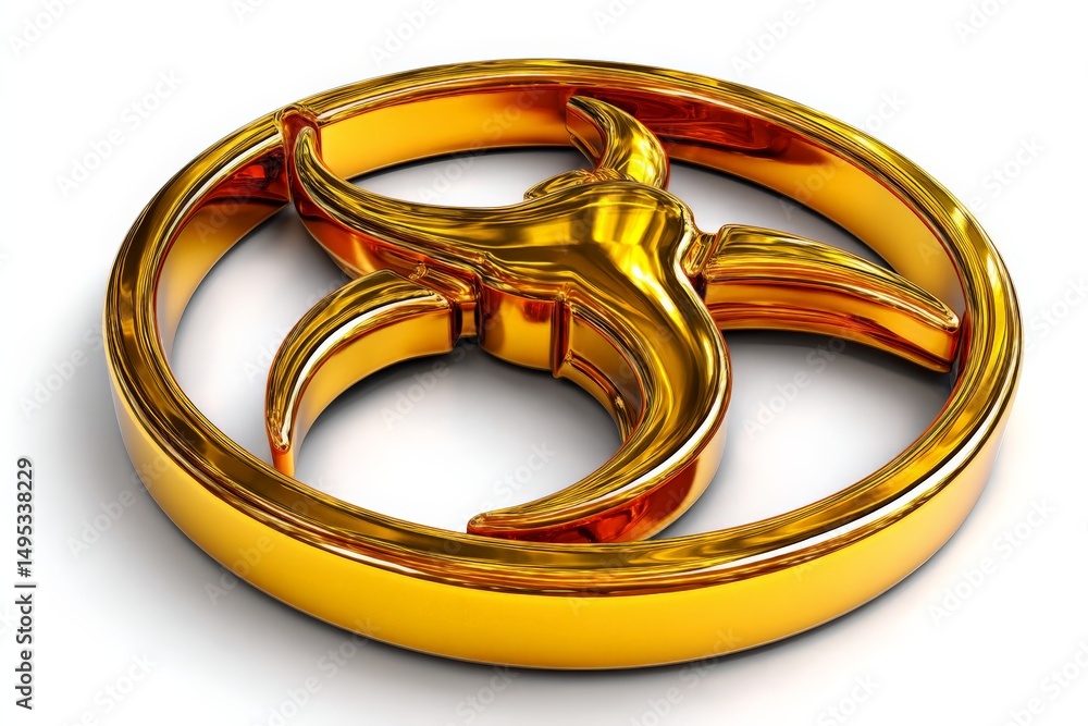 Poster Golden symbol with intricate design created in three-dimensional format showcasing reflective qualities and smooth curves