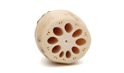 Obraz premium Fresh lotus root mockup isolated on white background, for Asian cuisine visuals, herbal product branding, or exotic vegetable promotions