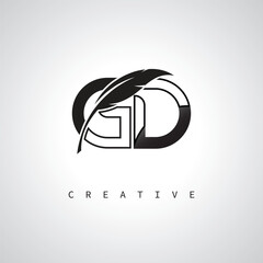 GD Letter Logo with Feather Pen – Elegant Monogram for Creative Branding and Identity Design