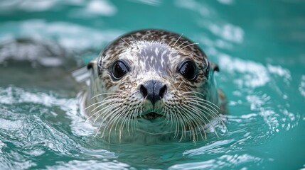 Fototapeta premium Harbor Seal Pup in Teal Water