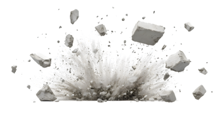 Dramatic Explosion of Concrete Debris in Mid-Air