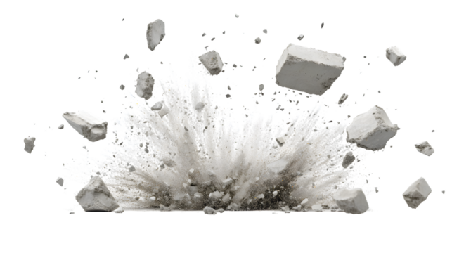 Dramatic Explosion of Concrete Debris in Mid-Air