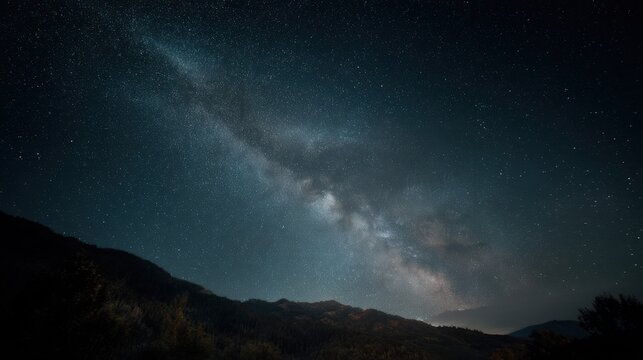 Milky Way Over Mountain Range at Night, Showcasing Exploration and the Wonders of Nature for Travel and Adventure Campaigns : Generative AI - Powered by Adobe
