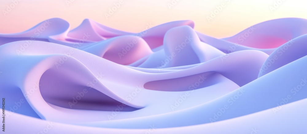 Poster abstract pastel undulating shapes with a serene and gentle gradient backdrop