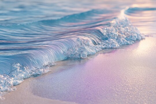 Gentle Ocean Wave Washing Ashore at Sunset, Evoking Serenity and Peaceful Relaxation for Wellness Retreats and Coastal Vacations : Generative AI