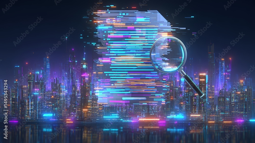 Poster the illustration of a detailed it security risk assessment concept features a magnifying glass cente