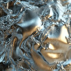 Abstract metal surface displaying intricate shine and texture illuminated by soft light in a close-up view