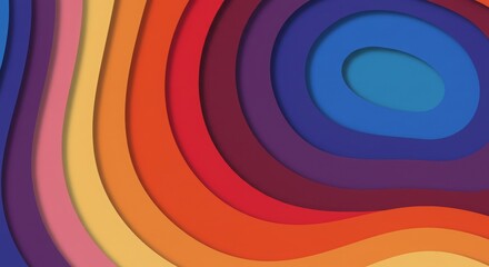 A vibrant abstract design featuring layered, wavy shapes in various colors.