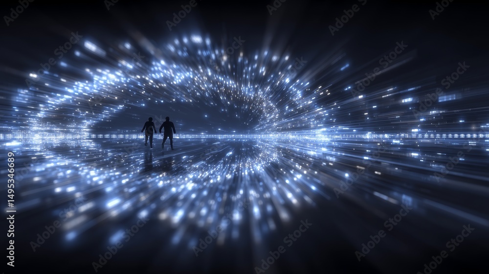 Aufkleber two professionals navigate a data-driven tunnel of light and information technology as they explore 