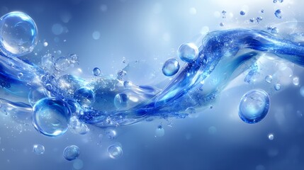 A background of white and blue featuring fresh blue water accompanied by water bubbles