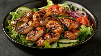 Fototapeta premium Grilled Chicken Salad with Fresh Vegetables