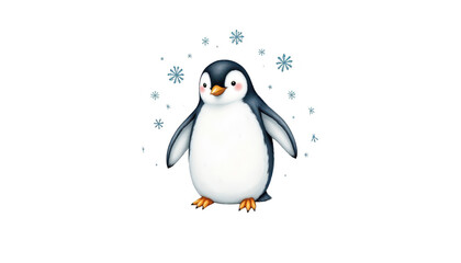 Naklejka premium Adorable penguin with snowflakes on its head, a winter wonderland portrait penguin