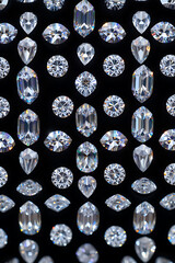 Assortment of sparkling diamonds on a dark background