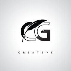 Obraz premium CG Letter Logo with Feather Pen – Elegant Monogram for Creative Branding and Identity Design