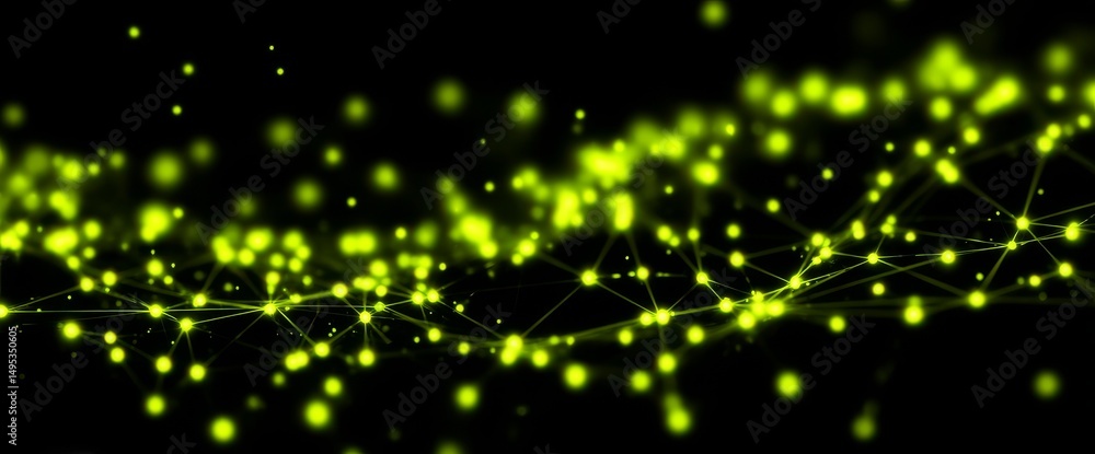 Poster modern technological advancements symbolized through interconnected nodes and lines in a network rep