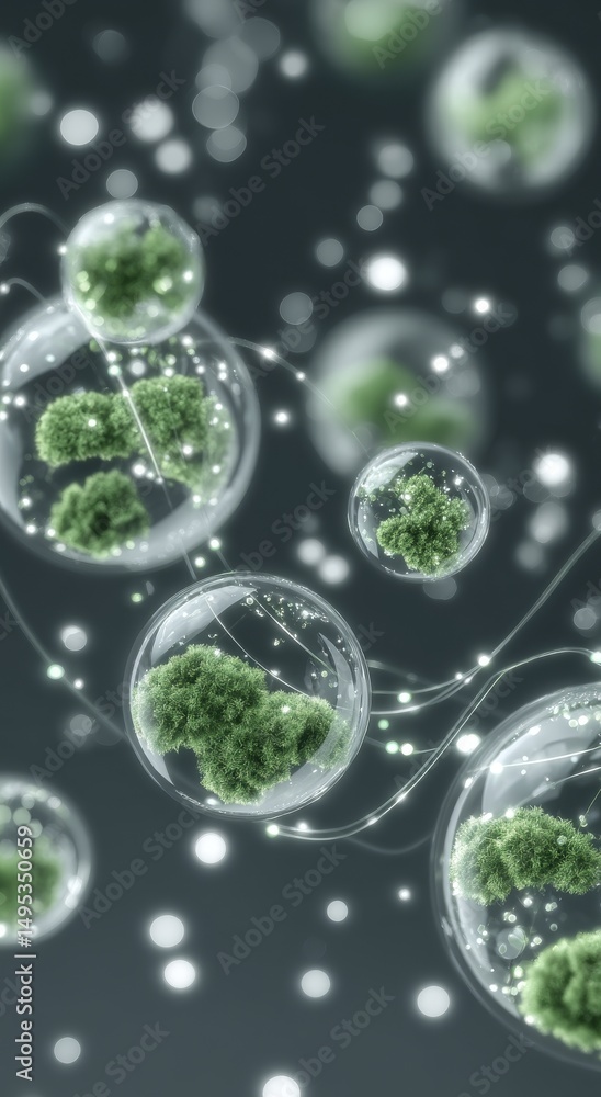 Poster captivating green bubbles set against a blurred background showcase intricate patterns and reflectio