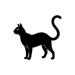 cat with arched back silhouette on white 