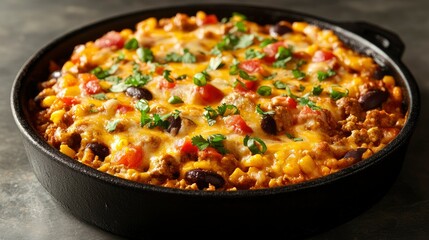 Fototapeta premium Cheesy Taco Skillet Casserole Delicious Mexican-Inspired Comfort Food