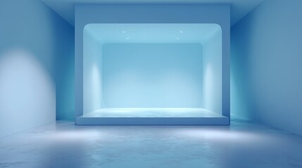 Blue studio room. Limbo light background. Abstract 3d backdrop for product presentation. Minimal wall scene. Showcase, promotion display modern
