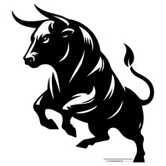 A black and white silhouette of a bull rearing on a white isolated background. Vector graphics. EPS.