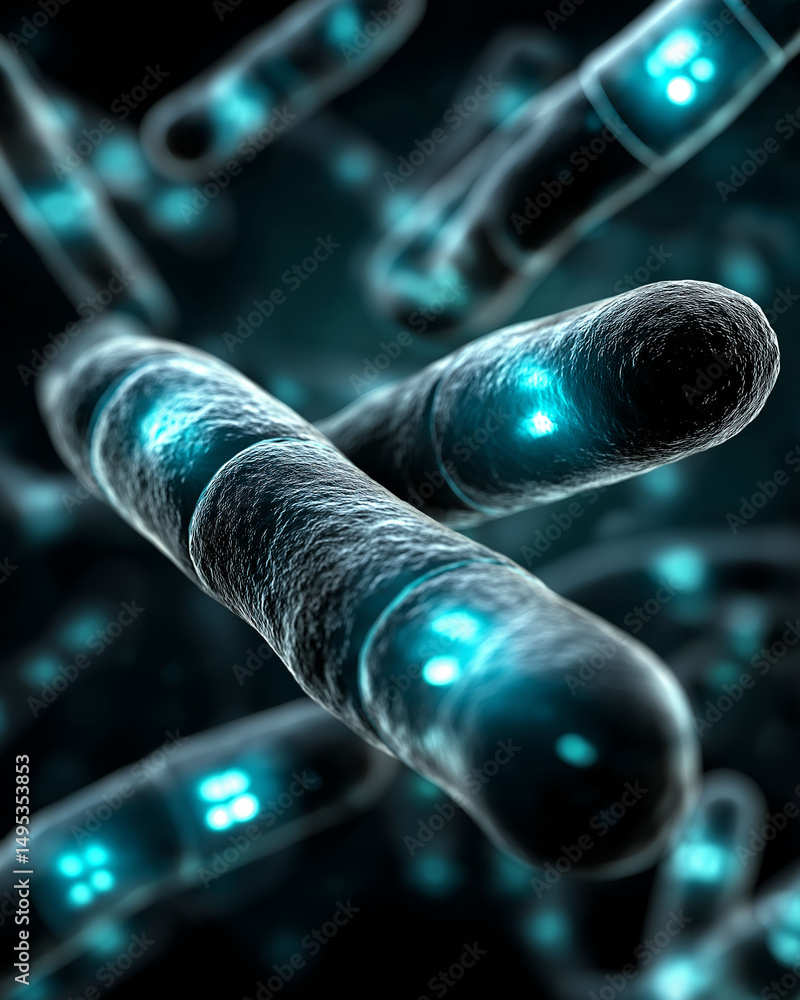 Poster telomere chromosome end. dna sequence genetics. cell aging medical science. genetic code research. c