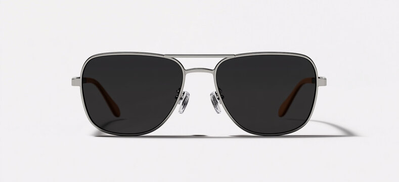 Square silver frame sunglasses with black lenses and brown tips